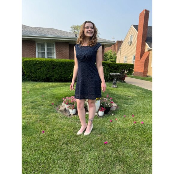 INC Navy Blue Lace Sleeveless Party Dress Size 4 Rhinestones Back Zipper Closure - Picture 14 of 14